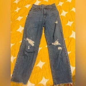 Cropped Ripped Straight Jeans